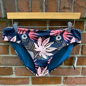 Senita Athletics Teal Tropical Leaf Print Full Coverage Bikini Bottoms